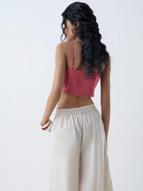 Women’s Dusty Pink Designer Embroidered Cotton-Blend Top for Parties and Gatherings