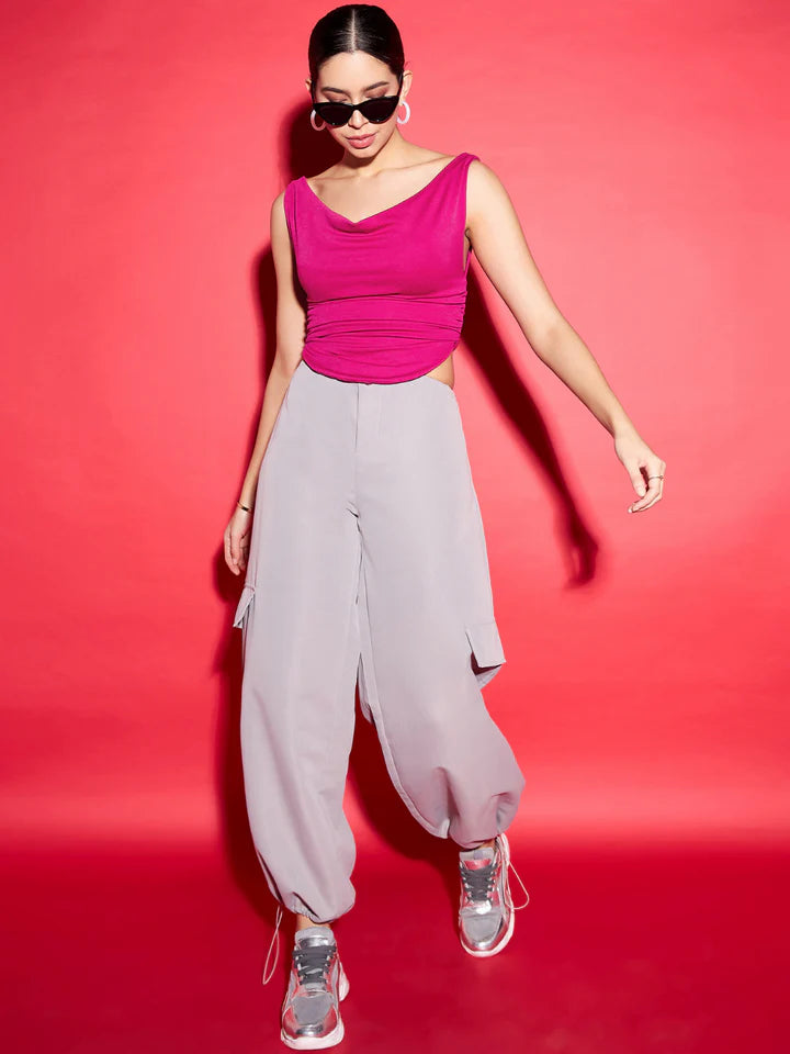 Flattering Cotton Stretchable Draped Crop Top for Women with Soft and Flexible Fabric