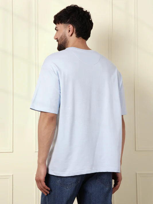 Contemporary Men’s Blue T-Shirt with Heavy GSM Material and Modern Placement Graphic Print