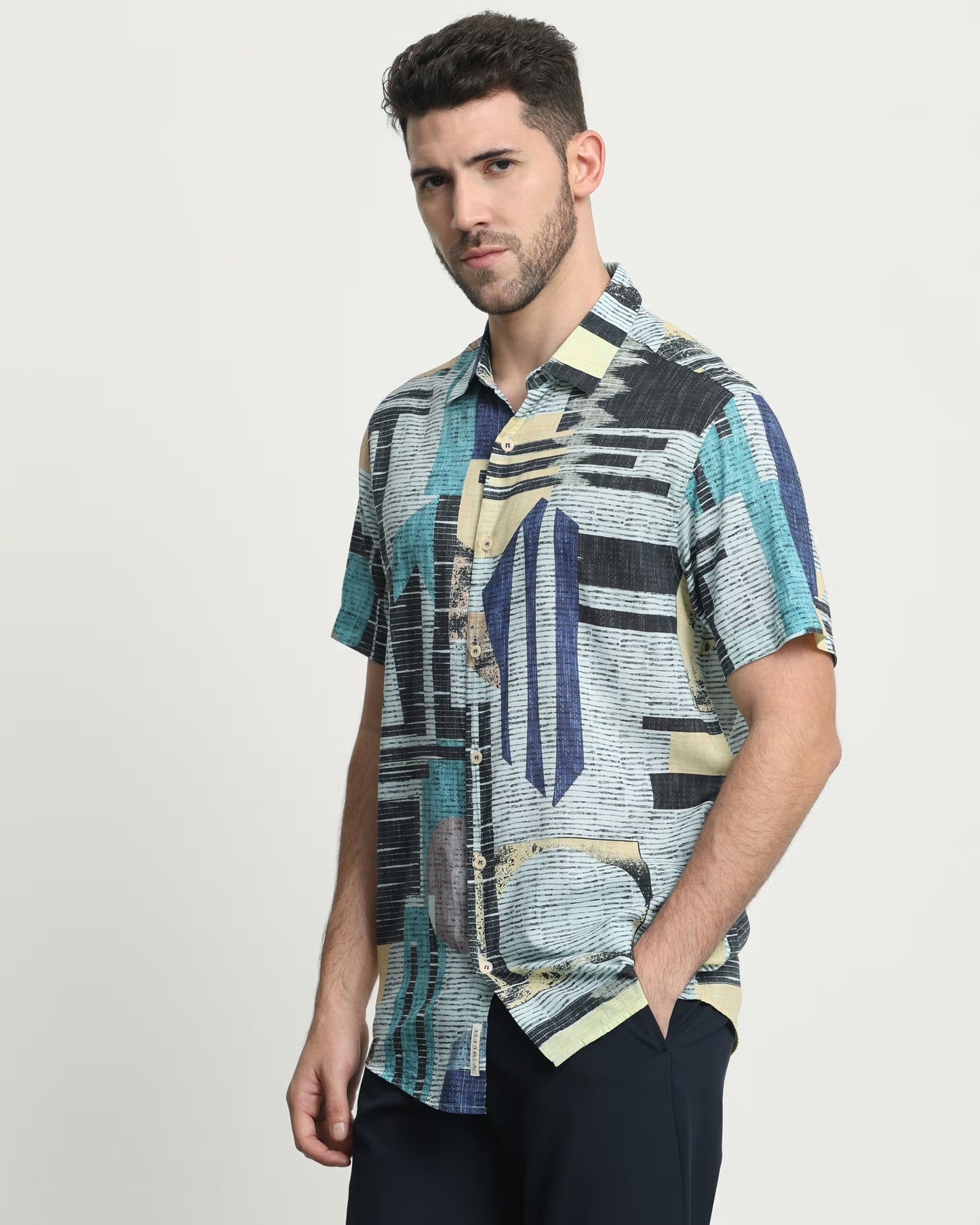 Men’s Casual Slim Fit Shirt with Multi Digital Print and Soft Fabric