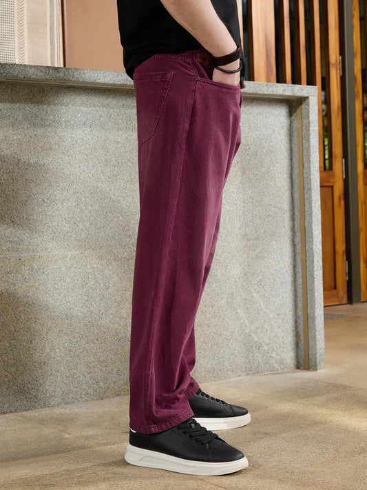 Trendy Casual Loose Fit Maroon Jeans for Men in Stylish Design