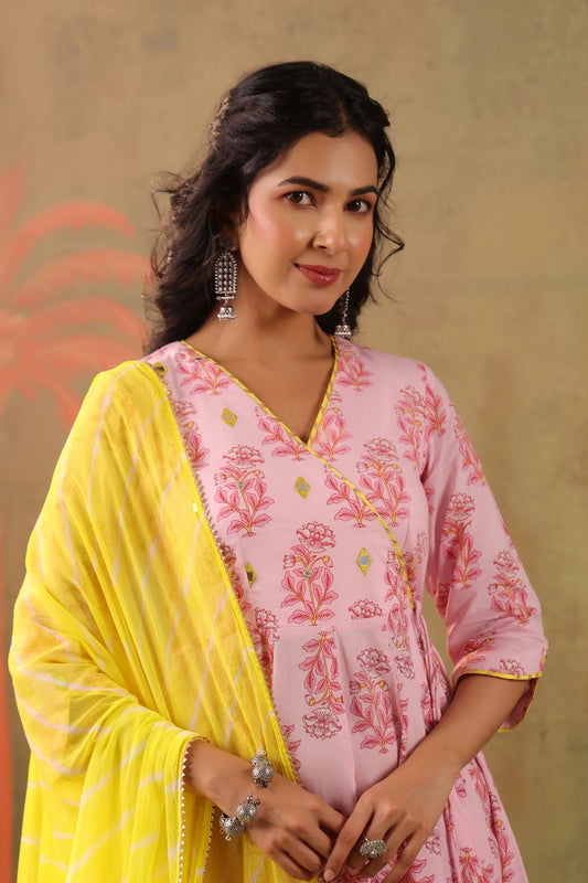 Designer Lemonade Pink Cotton Suit Set for Women Perfect for Office Festive Events and Cultural Gatherings