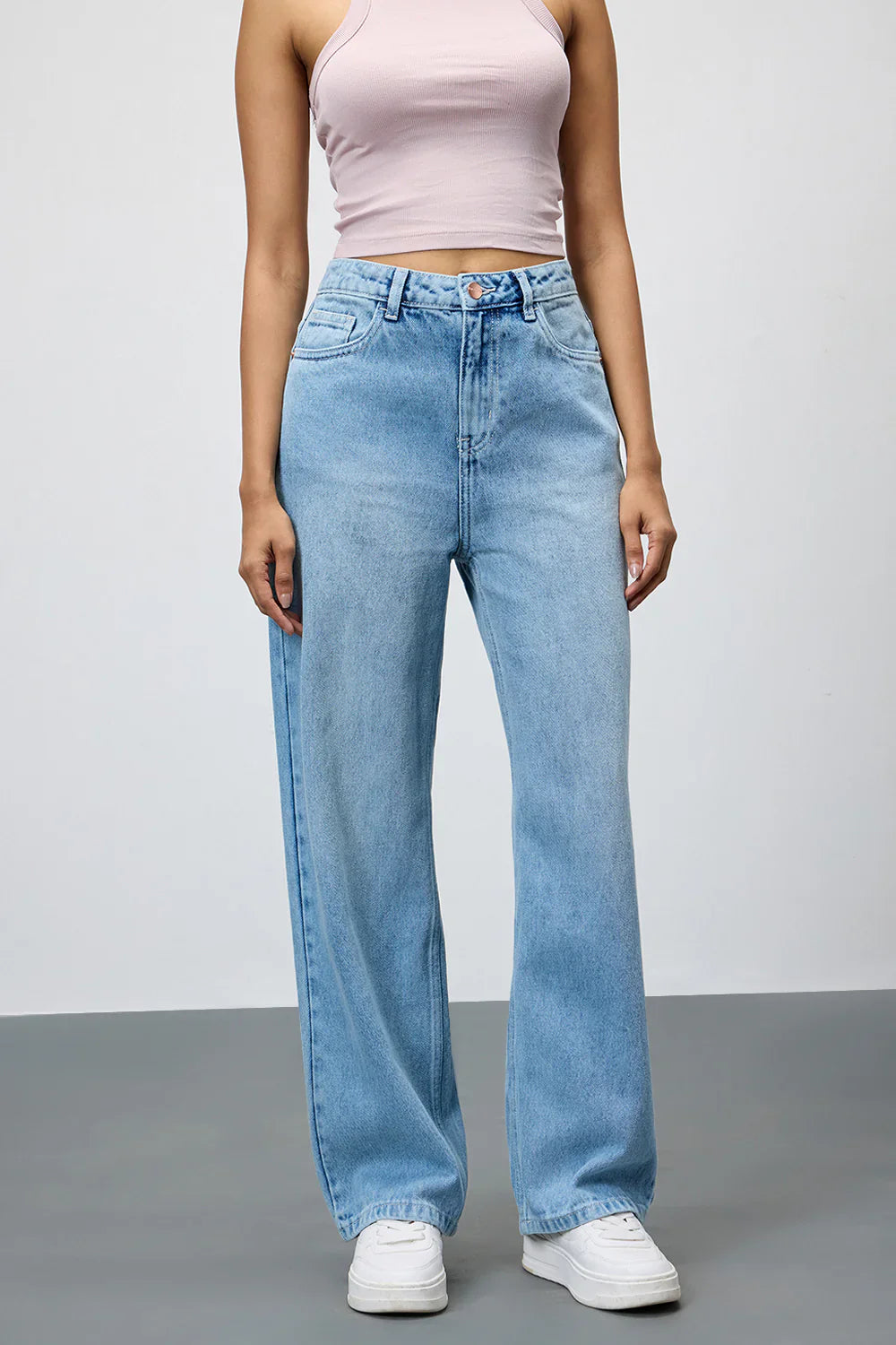 Women's Periwinkle Blue Straight Jeans Classic Everyday Denim with Comfortable Fit and Soft Wash