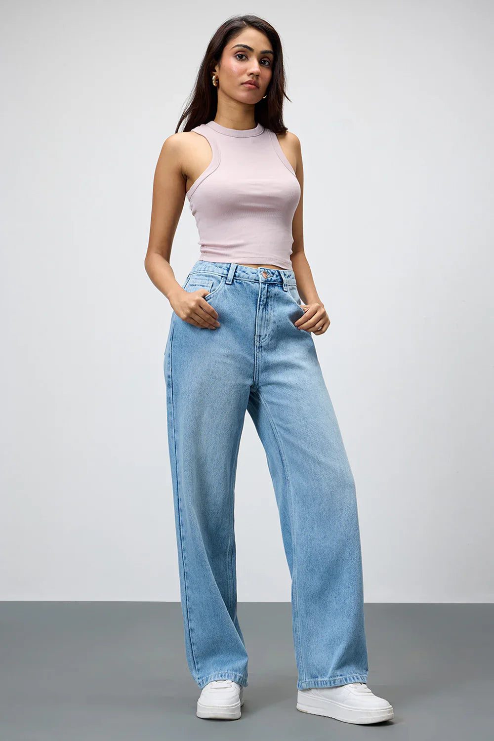 Women's Periwinkle Blue Straight Jeans Classic Everyday Denim with Comfortable Fit and Soft Wash
