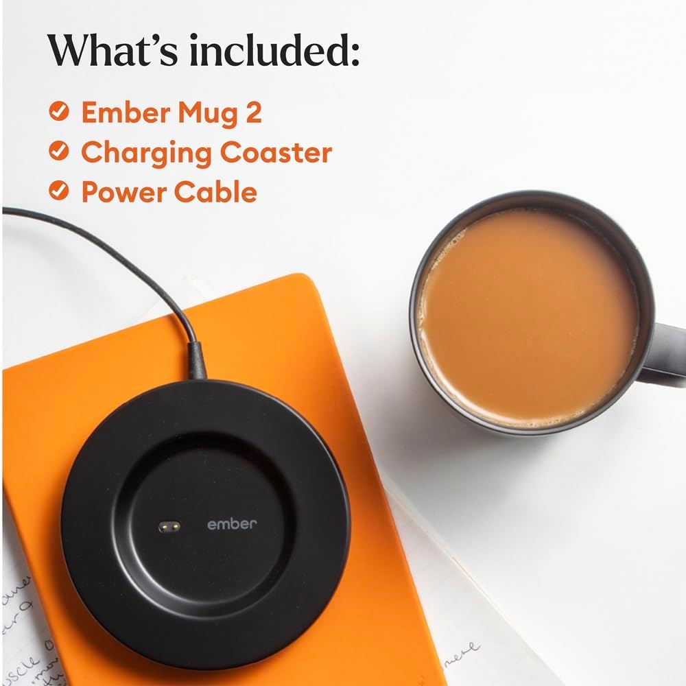 Smart Heated Coffee Mug with App Control, 80-Minute Battery Life, Improved Design, Black