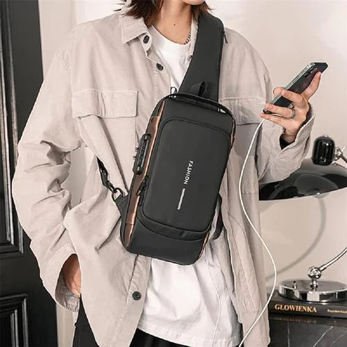 Gadget Chest Bag with Anti-Theft Features, Waterproof Material, TSA Lock, and USB Charging Port