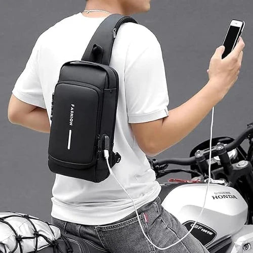 Gadget Chest Bag with Anti-Theft Features, Waterproof Material, TSA Lock, and USB Charging Port