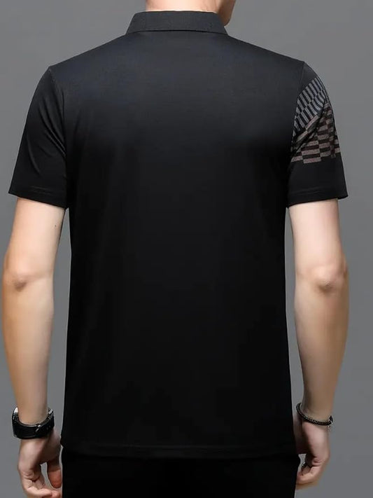 Everyday Wear Men’s Polo T-Shirt in Black with Geometric Print