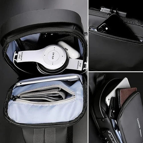 Gadget Chest Bag with Anti-Theft Features, Waterproof Material, TSA Lock, and USB Charging Port