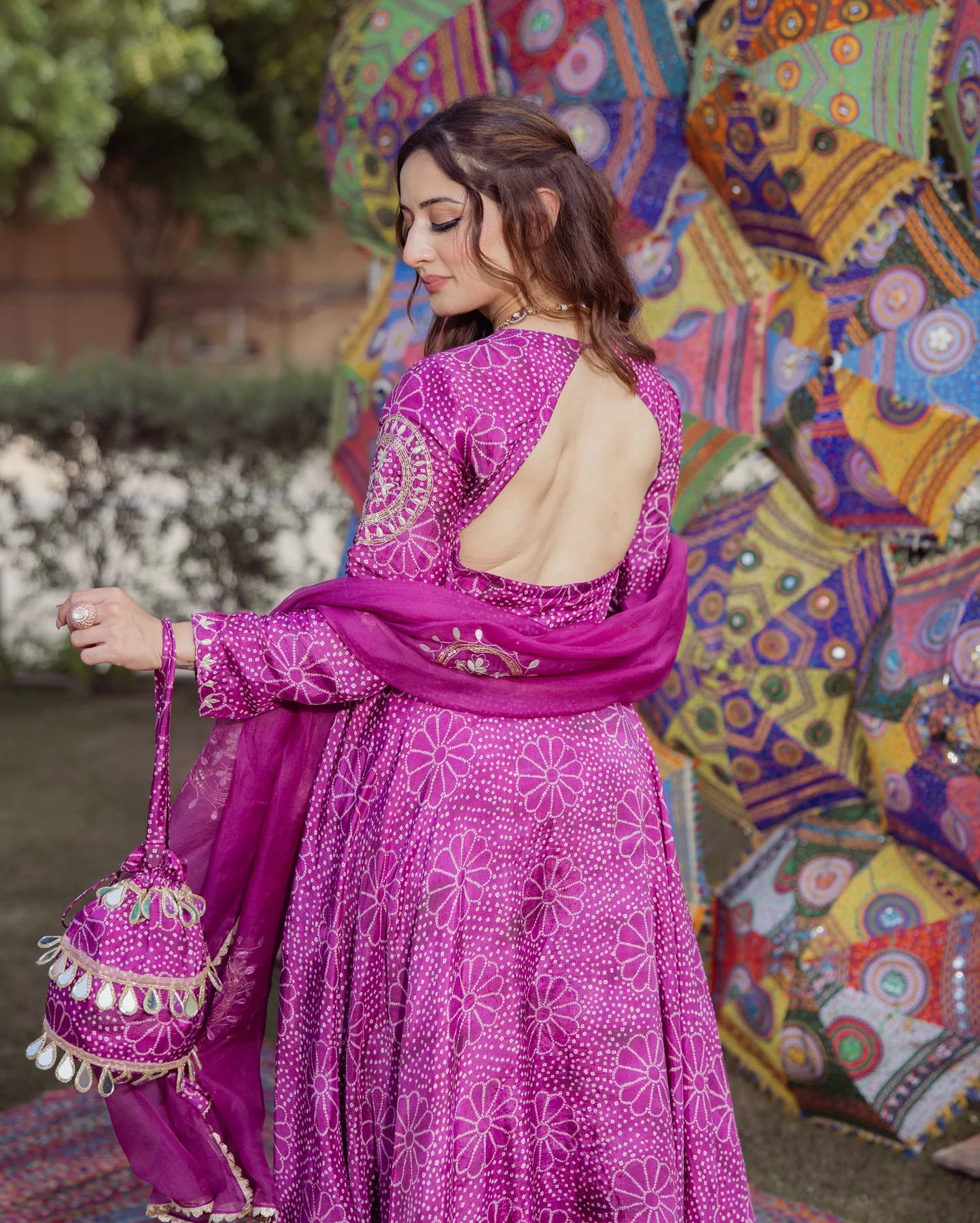 Traditional Magenta Bandhani Chanderi Suit Set for Women Offering Elegant Style and Comfortable Fit