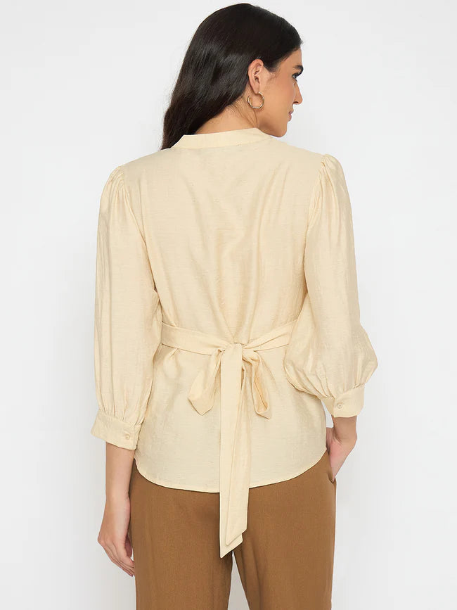 Graceful Beige Top for Women with Embroidered Lace Finish and Feminine Style