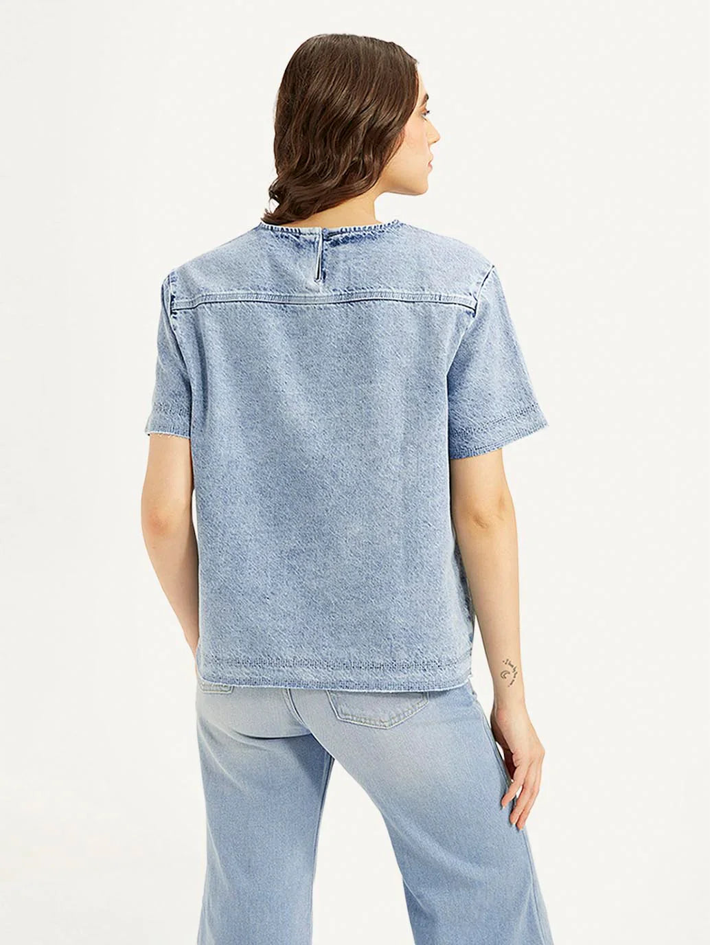 Stylish Women’s Light Blue Solid Denim Top for Casual Wear