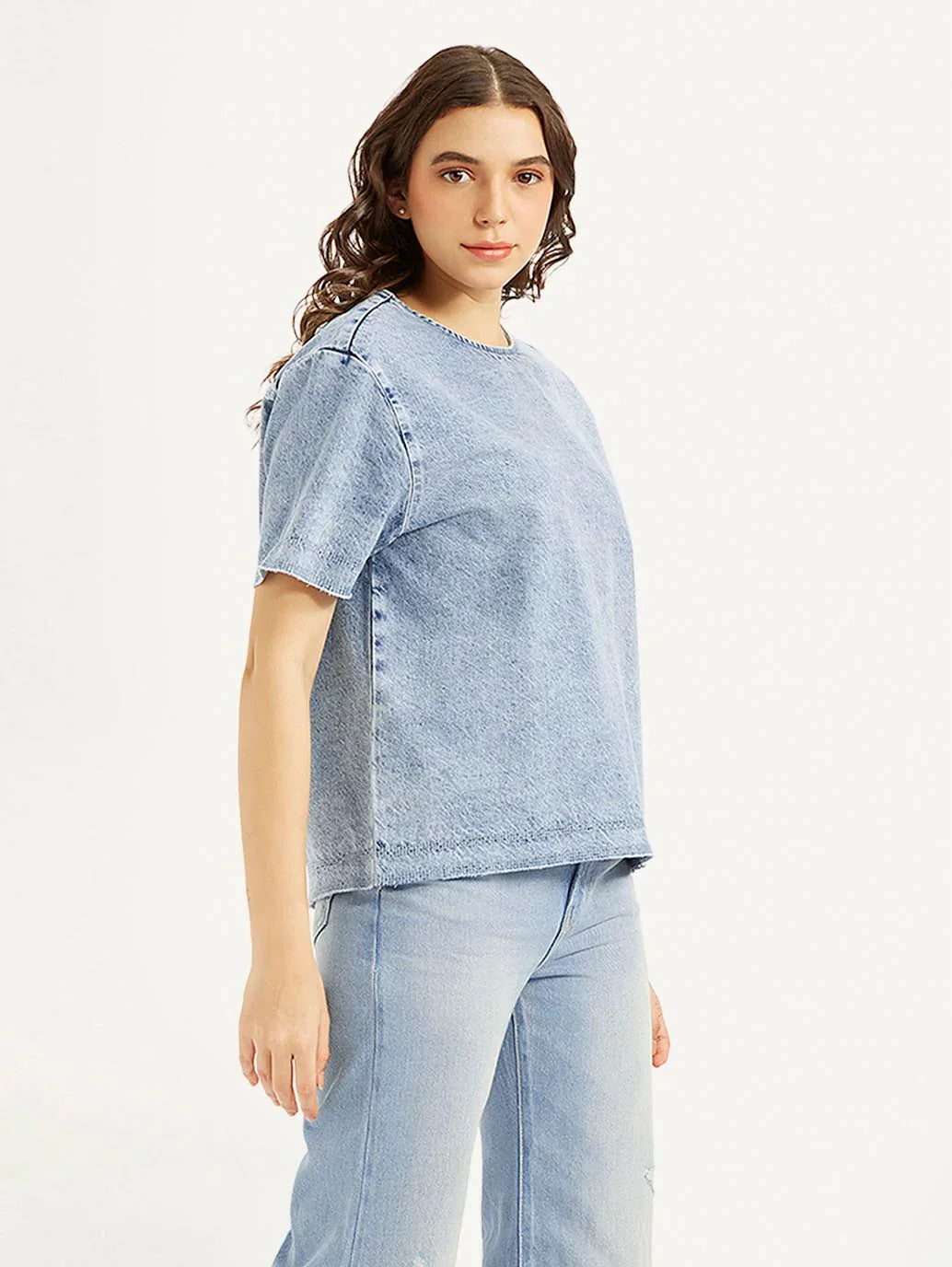 Stylish Women’s Light Blue Solid Denim Top for Casual Wear