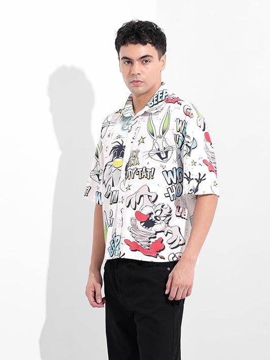 Men’s Boxy Fit Character Printed Street Shirt by The Indian Garage Co Fashionable Casual Wear for Everyday Comfort