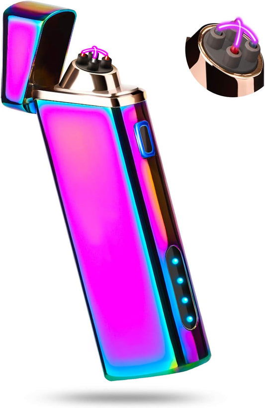 USB Rechargeable Plasma Lighter with Windproof Electric Arc and Battery Indicator, Multicolor