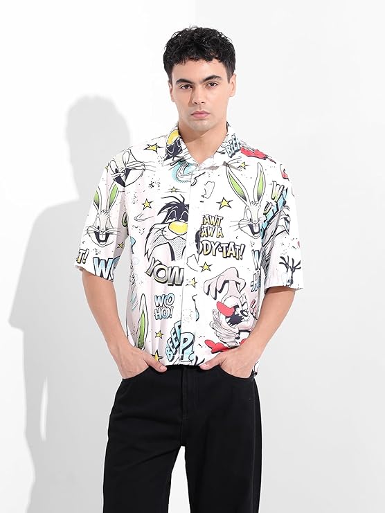 Men’s Boxy Fit Character Printed Street Shirt by The Indian Garage Co Fashionable Casual Wear for Everyday Comfort