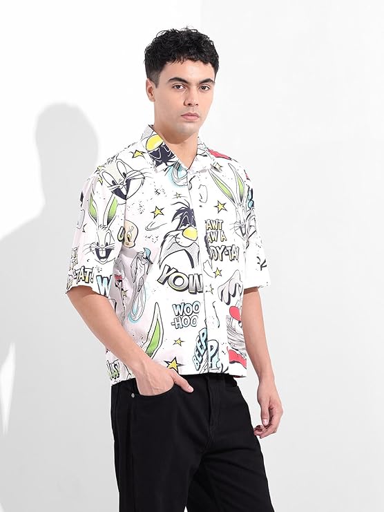 Men’s Boxy Fit Character Printed Street Shirt by The Indian Garage Co Fashionable Casual Wear for Everyday Comfort