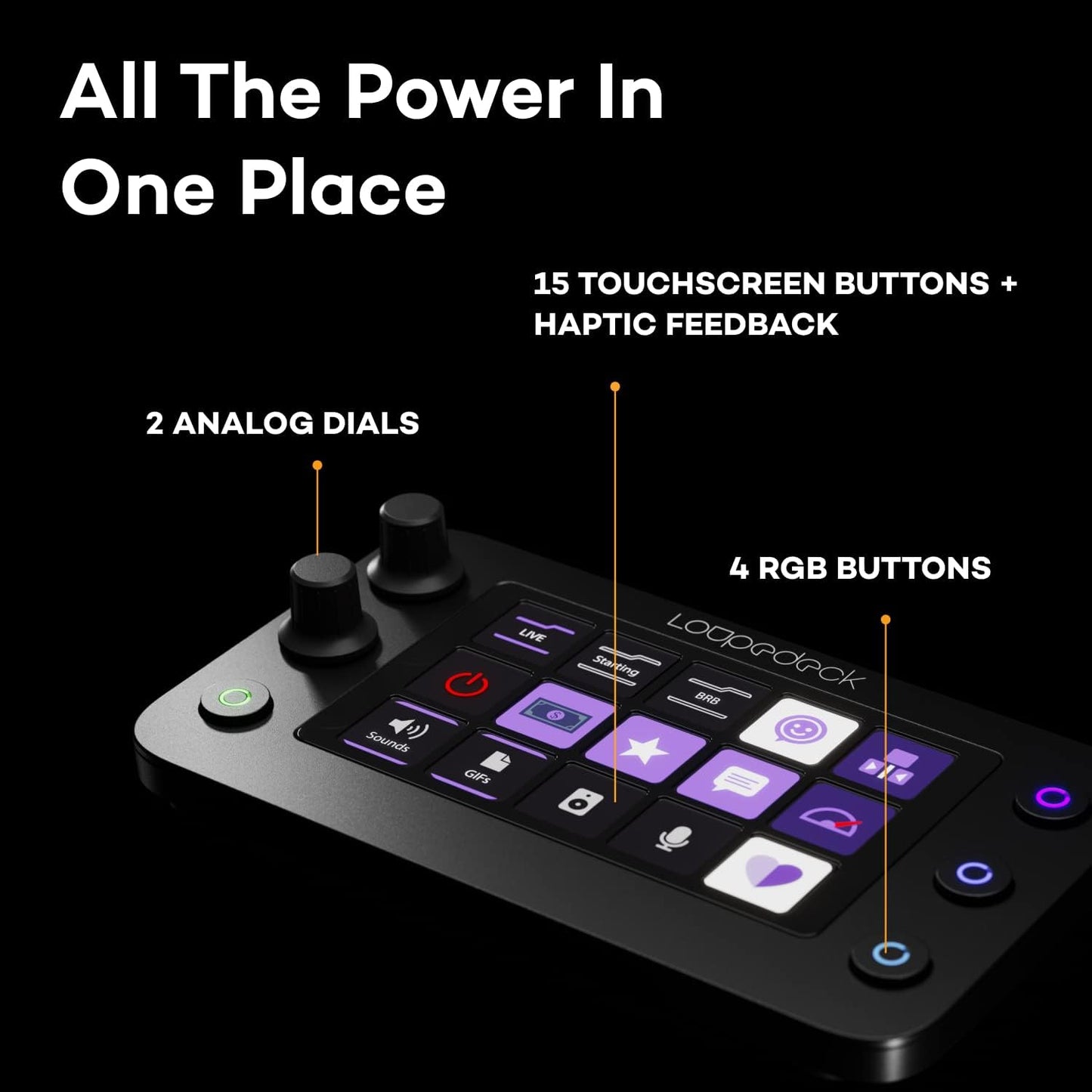 Streaming and Productivity Console with LED Touchscreen, RGB Buttons, Dials, and Full Stream Control