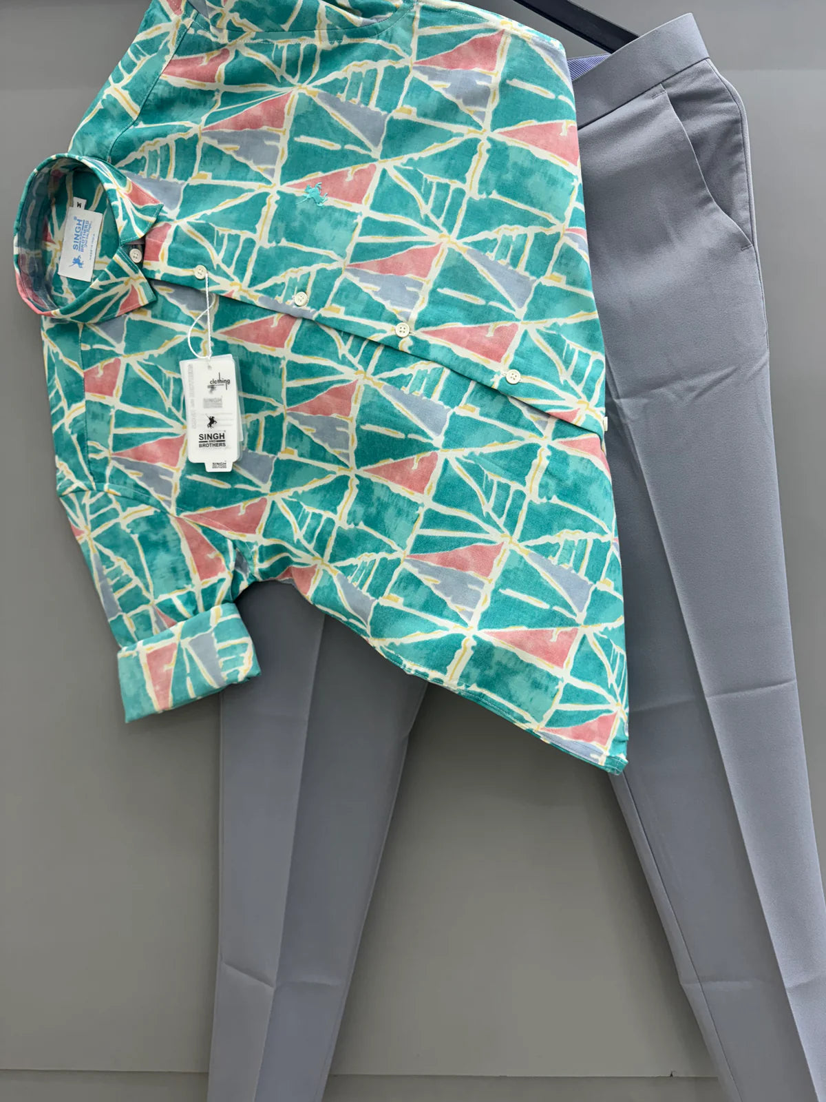 Trendy Blue Elephant Print Office Shirt with Classic Men’s Formal Pant