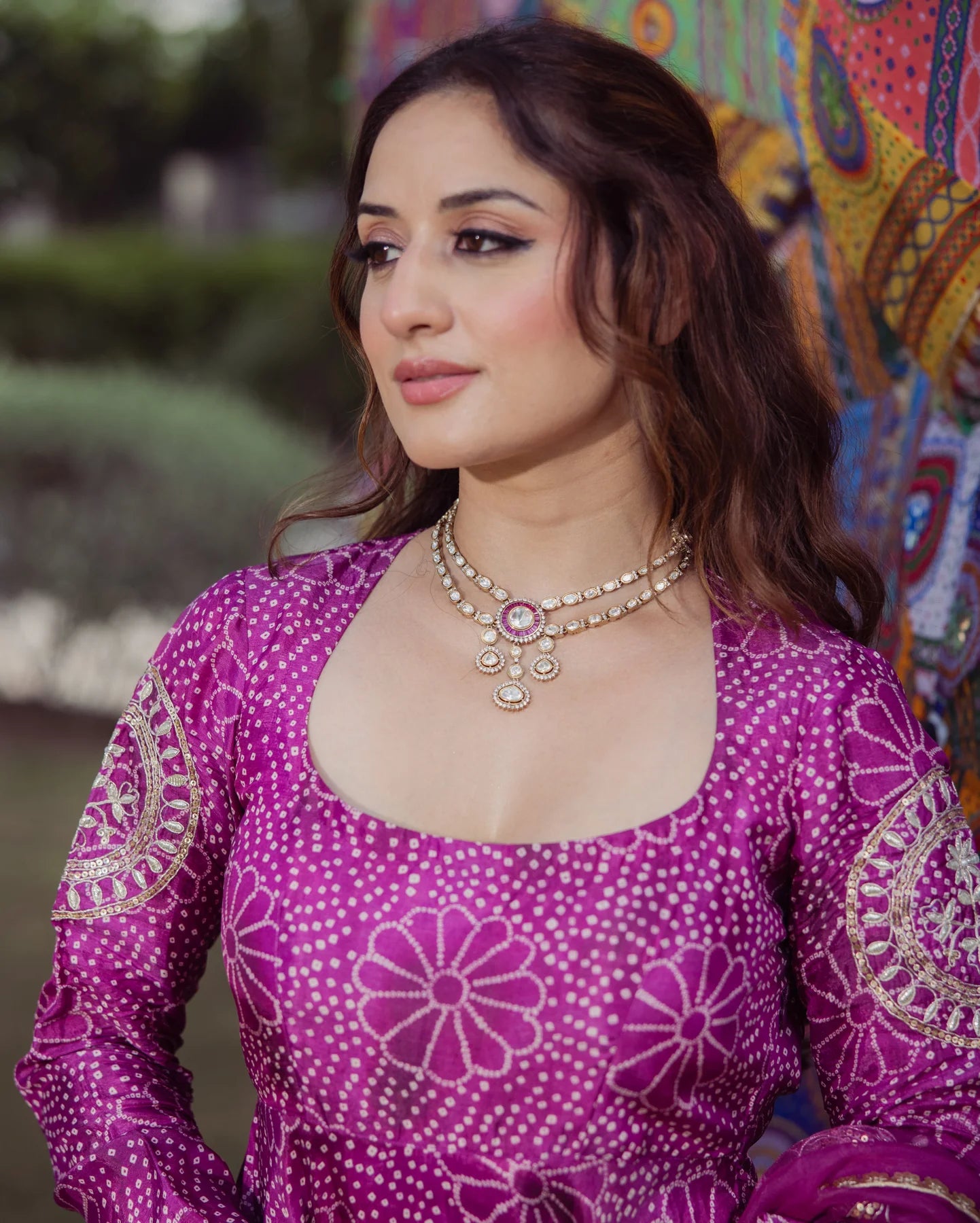 Traditional Magenta Bandhani Chanderi Suit Set for Women Offering Elegant Style and Comfortable Fit