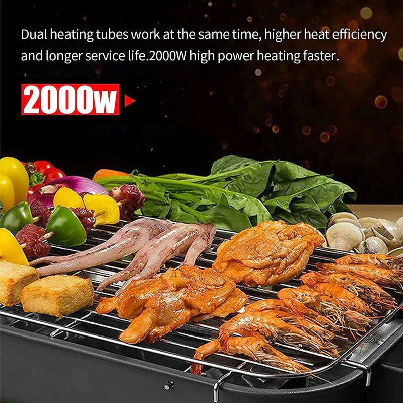 Indoor and Outdoor Electric Barbecue Grill with Adjustable Temperature and Easy-Clean Drip Tray