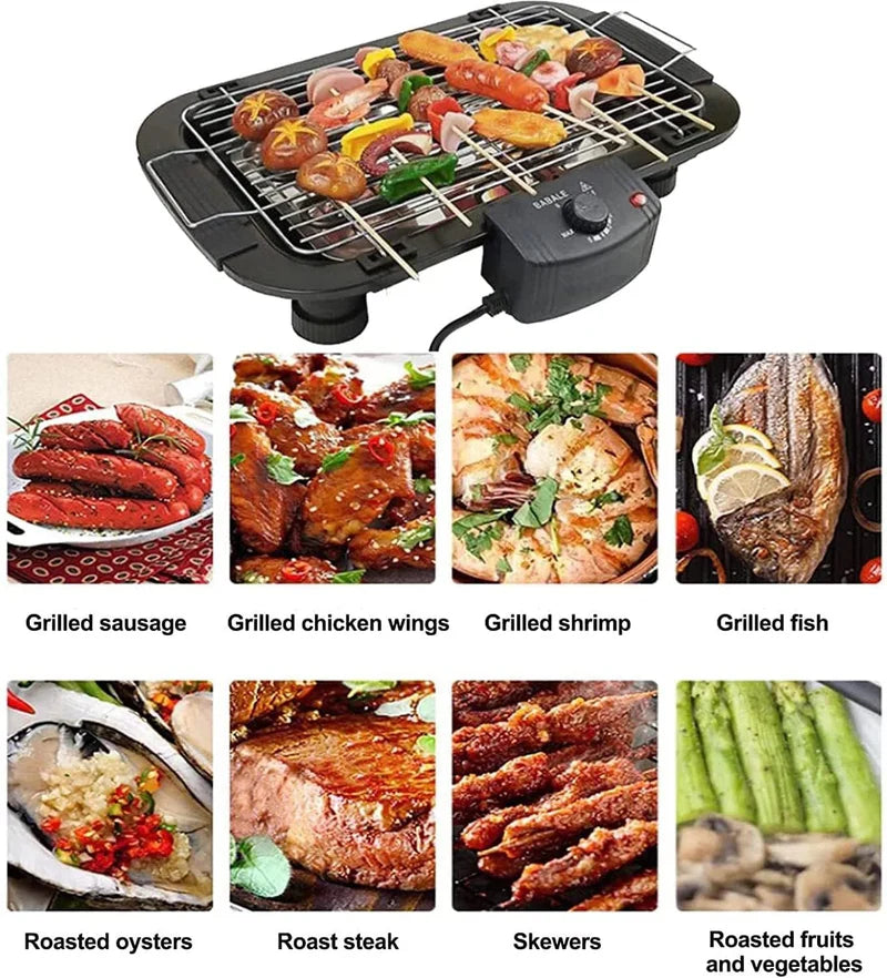 Indoor and Outdoor Electric Barbecue Grill with Adjustable Temperature and Easy-Clean Drip Tray