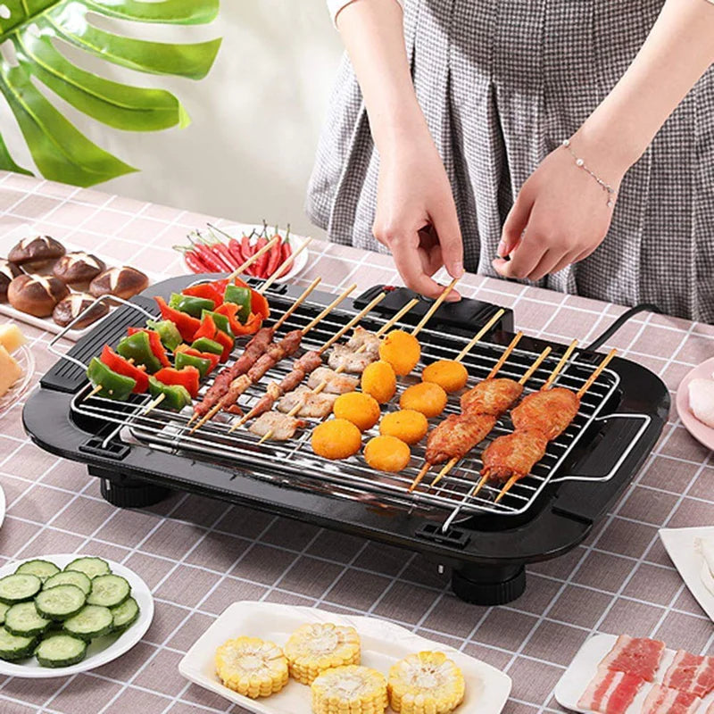 Indoor and Outdoor Electric Barbecue Grill with Adjustable Temperature and Easy-Clean Drip Tray