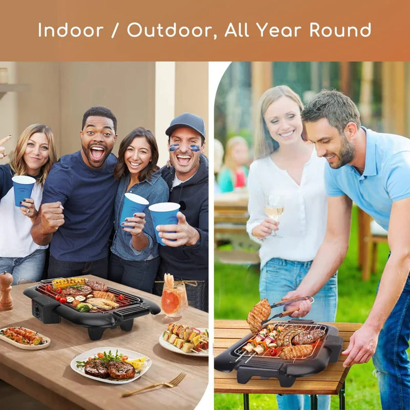 Indoor and Outdoor Electric Barbecue Grill with Adjustable Temperature and Easy-Clean Drip Tray