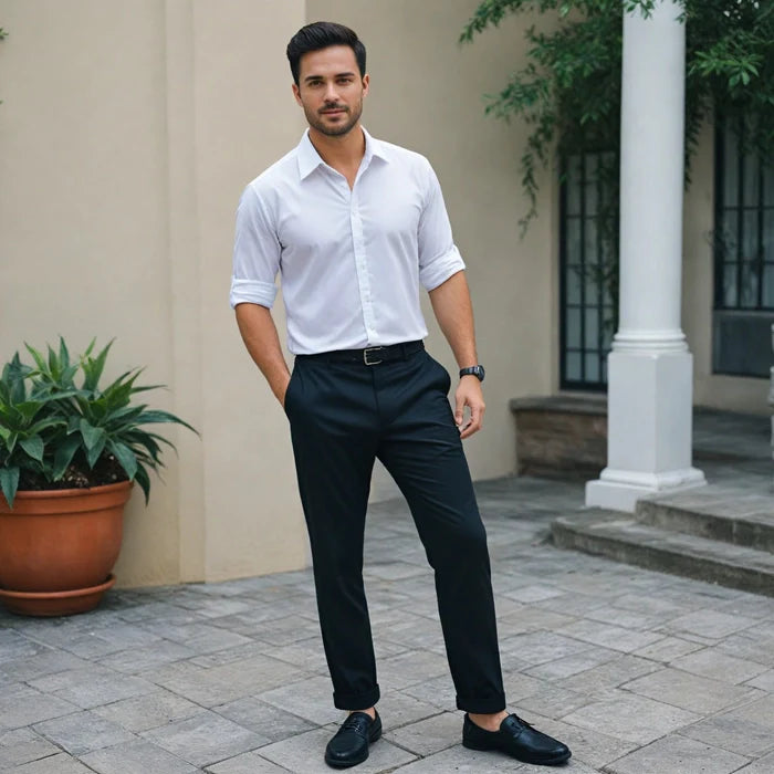 Men's White Shirt & Black Pant Set