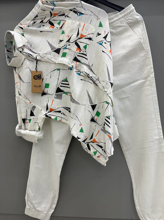 Comfortable Linen Printed Shirt with Linen Pant Set for Men for Work and Casual Occasions