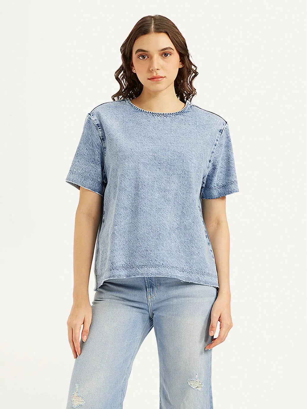 Stylish Women’s Light Blue Solid Denim Top for Casual Wear