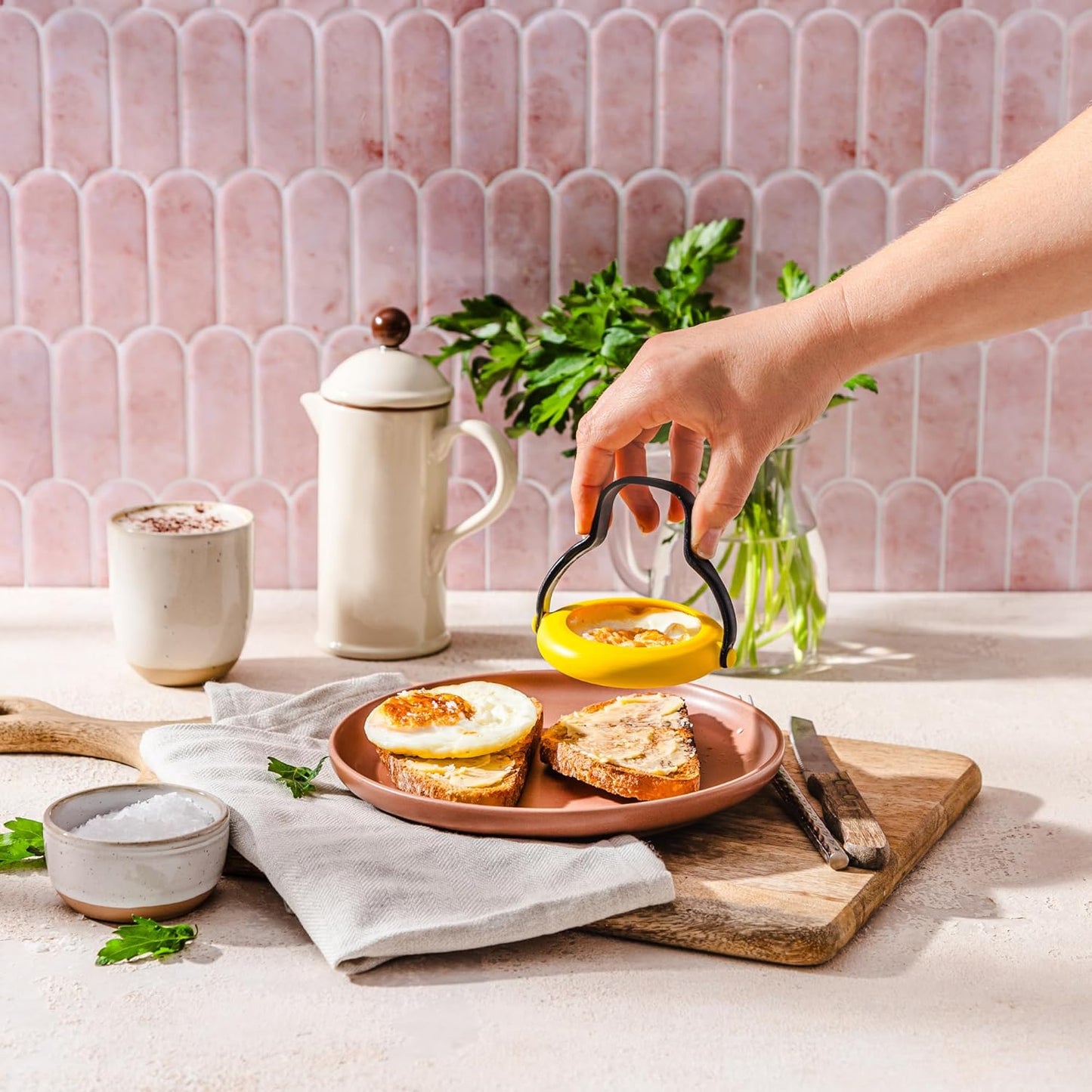 Dreamfarm Flegg 3-in-1 Egg Rings Flippers and Servers Flexible Silicone Non-Stick Safe Set of 2 Yellow/Black