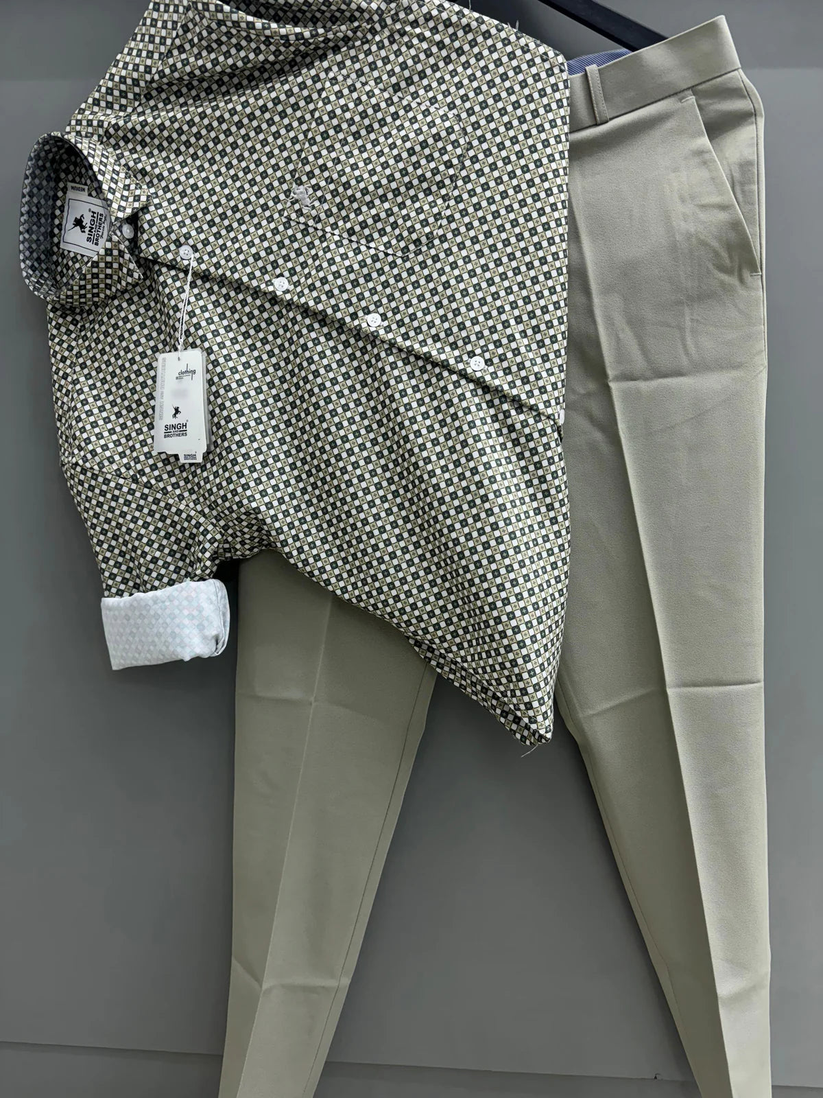 Women’s Office-Ready Green Dot Printed Shirt and Light Green Formal Pant Combo