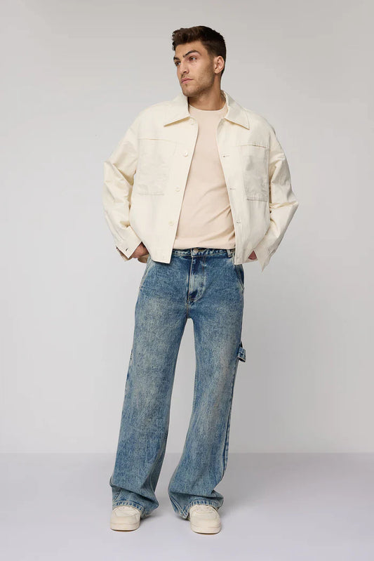Mens Relaxed Fit Carpenter Jeans in Nexus Blue with Durable Utility Pockets