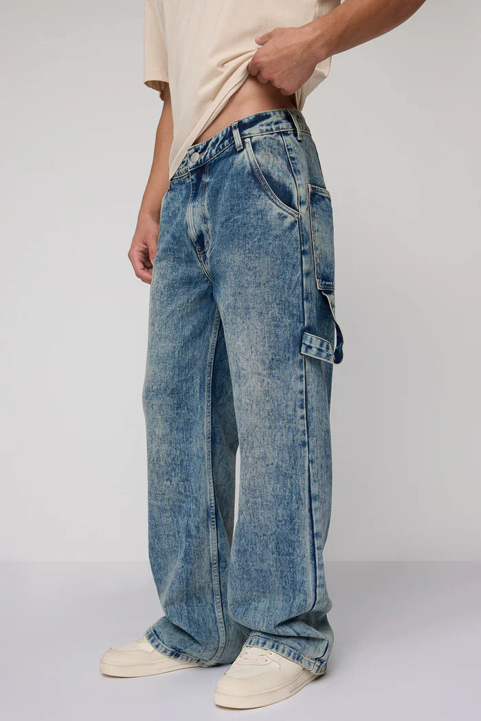 Mens Relaxed Fit Carpenter Jeans in Nexus Blue with Durable Utility Pockets