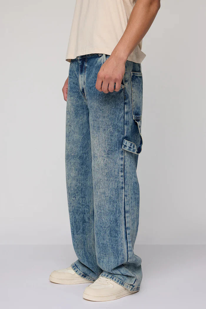 Mens Relaxed Fit Carpenter Jeans in Nexus Blue with Durable Utility Pockets