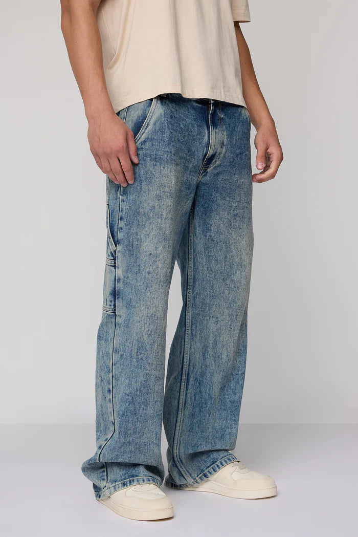 Mens Relaxed Fit Carpenter Jeans in Nexus Blue with Durable Utility Pockets