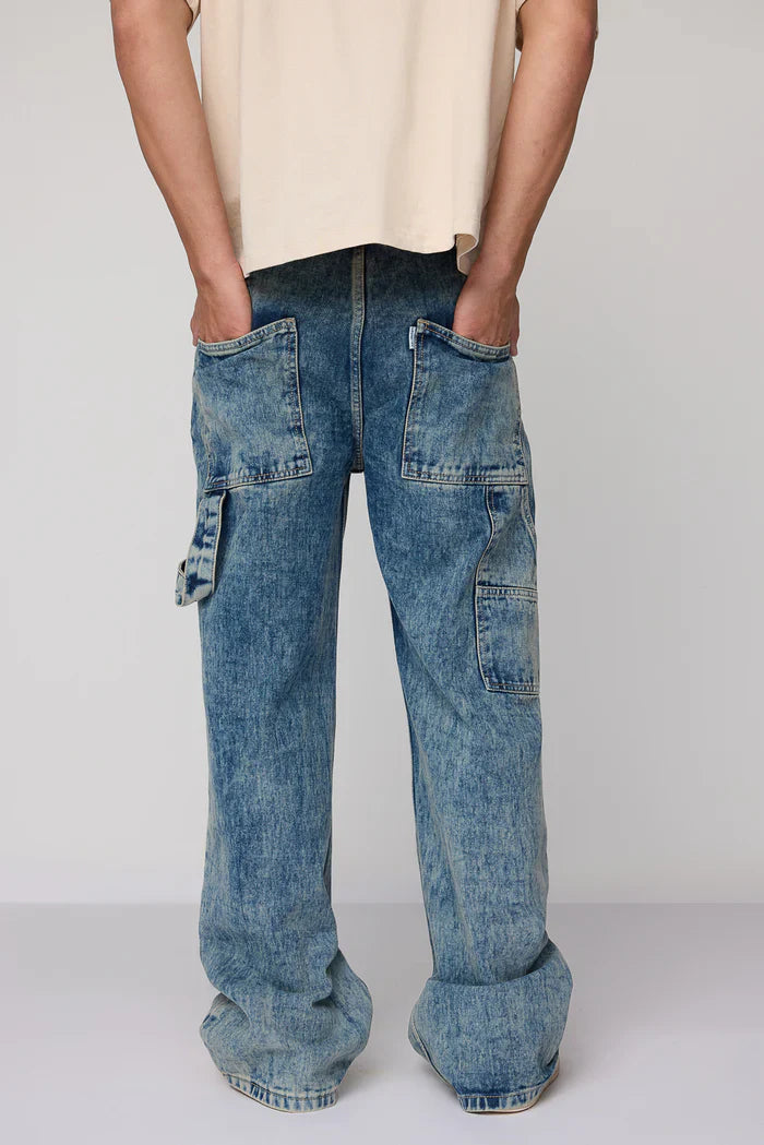 Mens Relaxed Fit Carpenter Jeans in Nexus Blue with Durable Utility Pockets