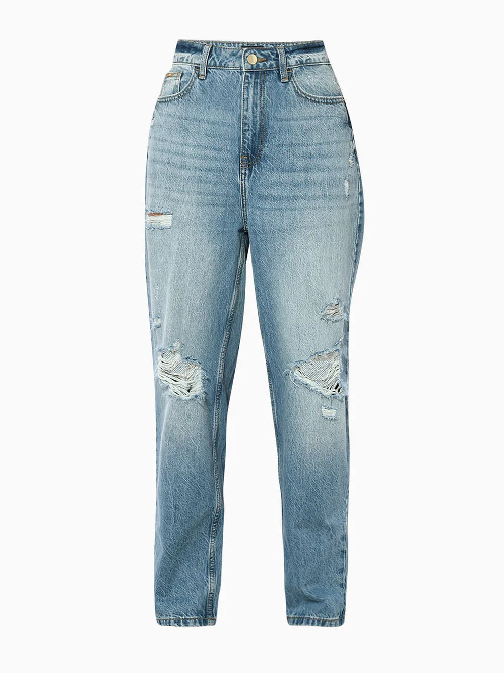 Women's Blue Distressed Slouchy Fit Jeans – Relaxed Casual Denim with Ripped Detailing and Vintage Wash