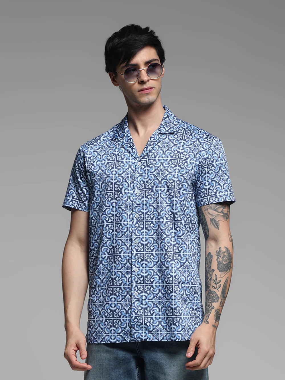 Casual Blue Printed Shirt for Men Perfect for Indoor and Outdoor Wear