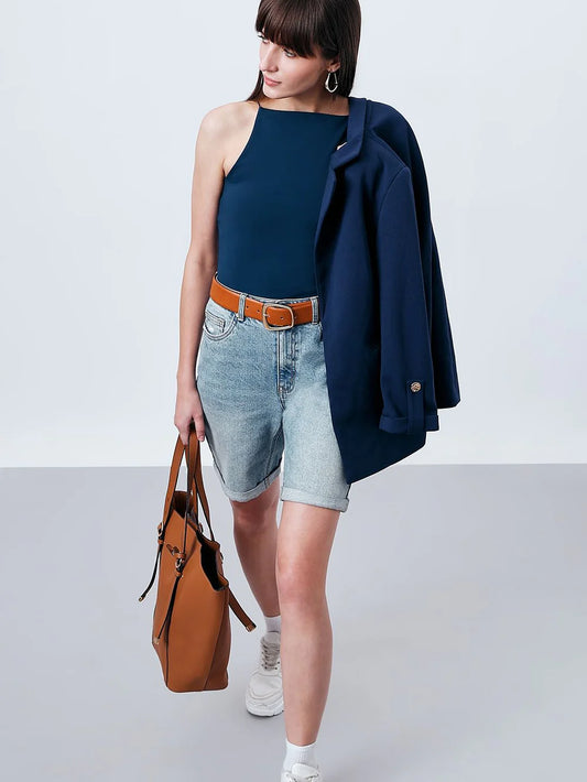 Trendy Blue Incut Fitted Top for Women with Comfortable and Body-Flattering Fit