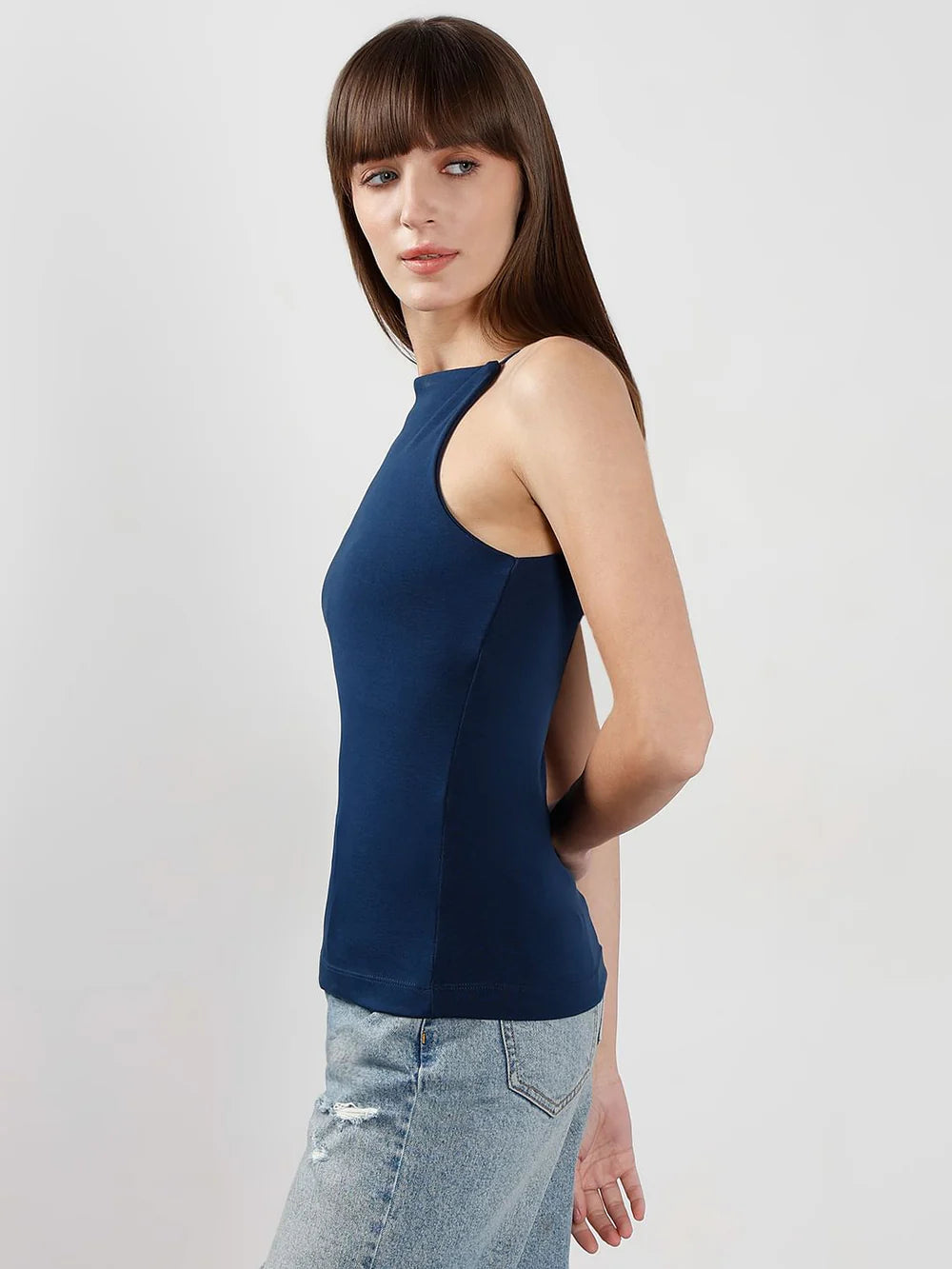 Trendy Blue Incut Fitted Top for Women with Comfortable and Body-Flattering Fit