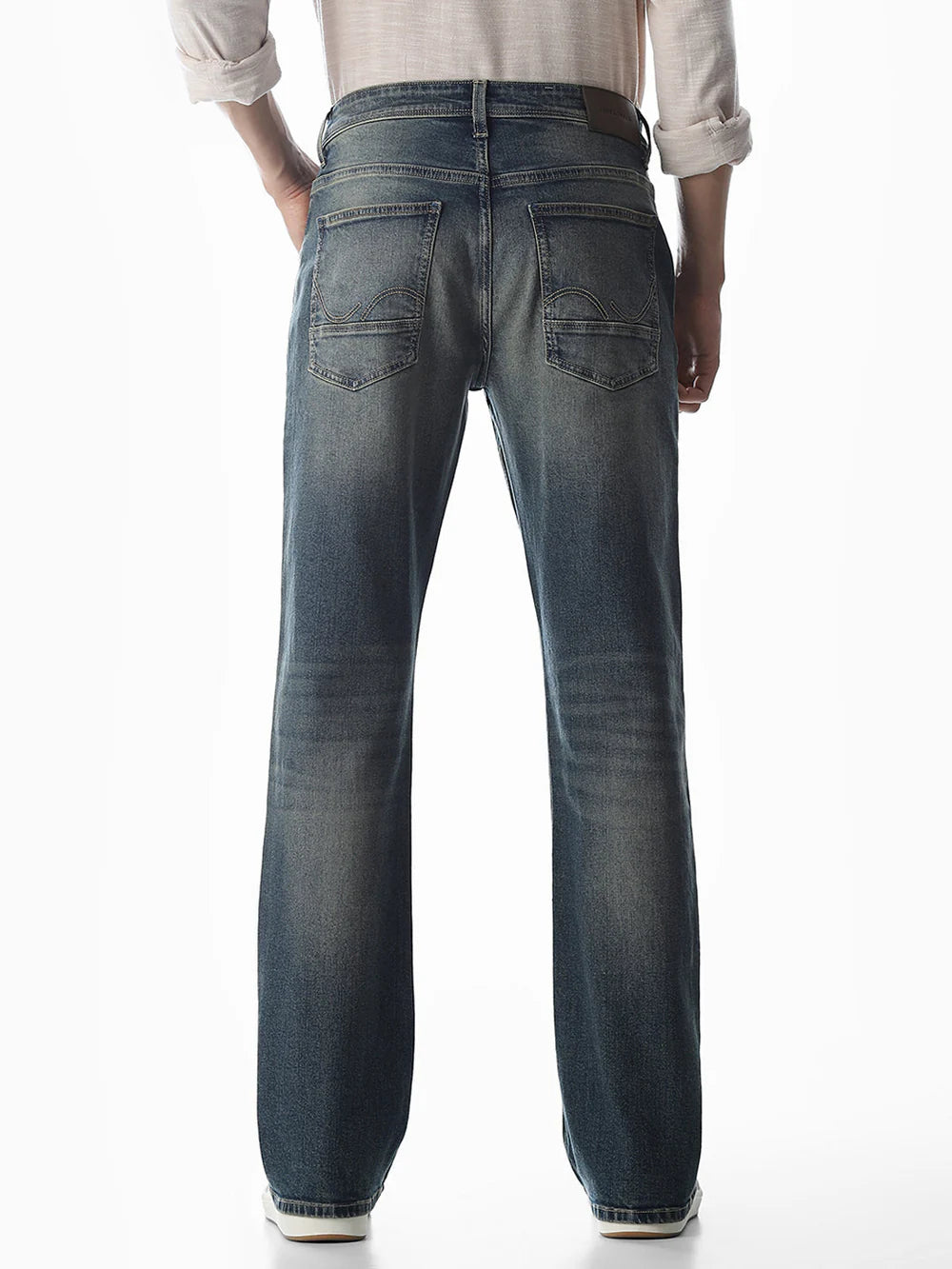 Soft Fabric High-Rise Bootcut Jeans for Men in Washed Cliff Shade