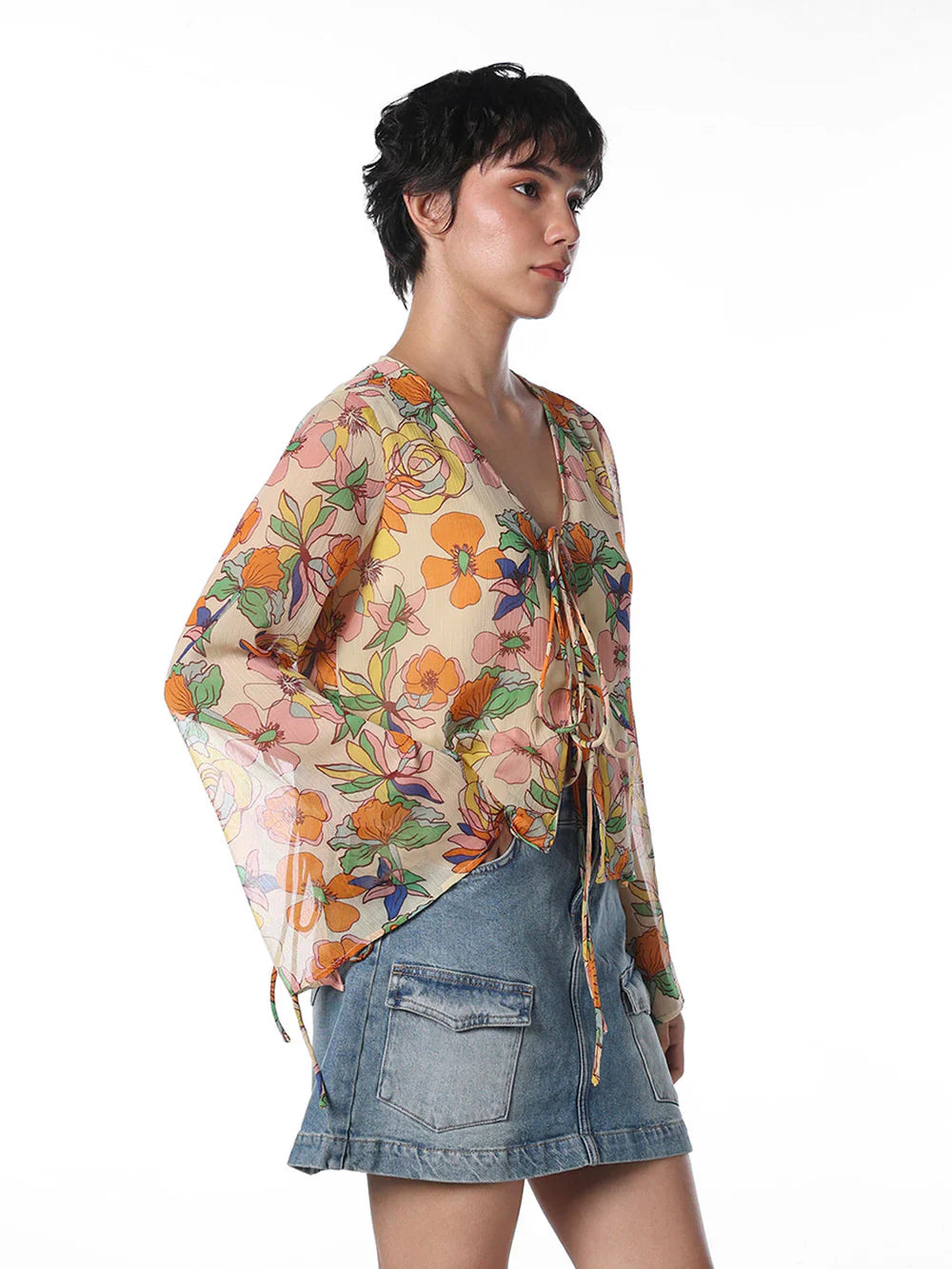 Trendy Women’s Multi-Colour Floral Print Short Sleeve Top