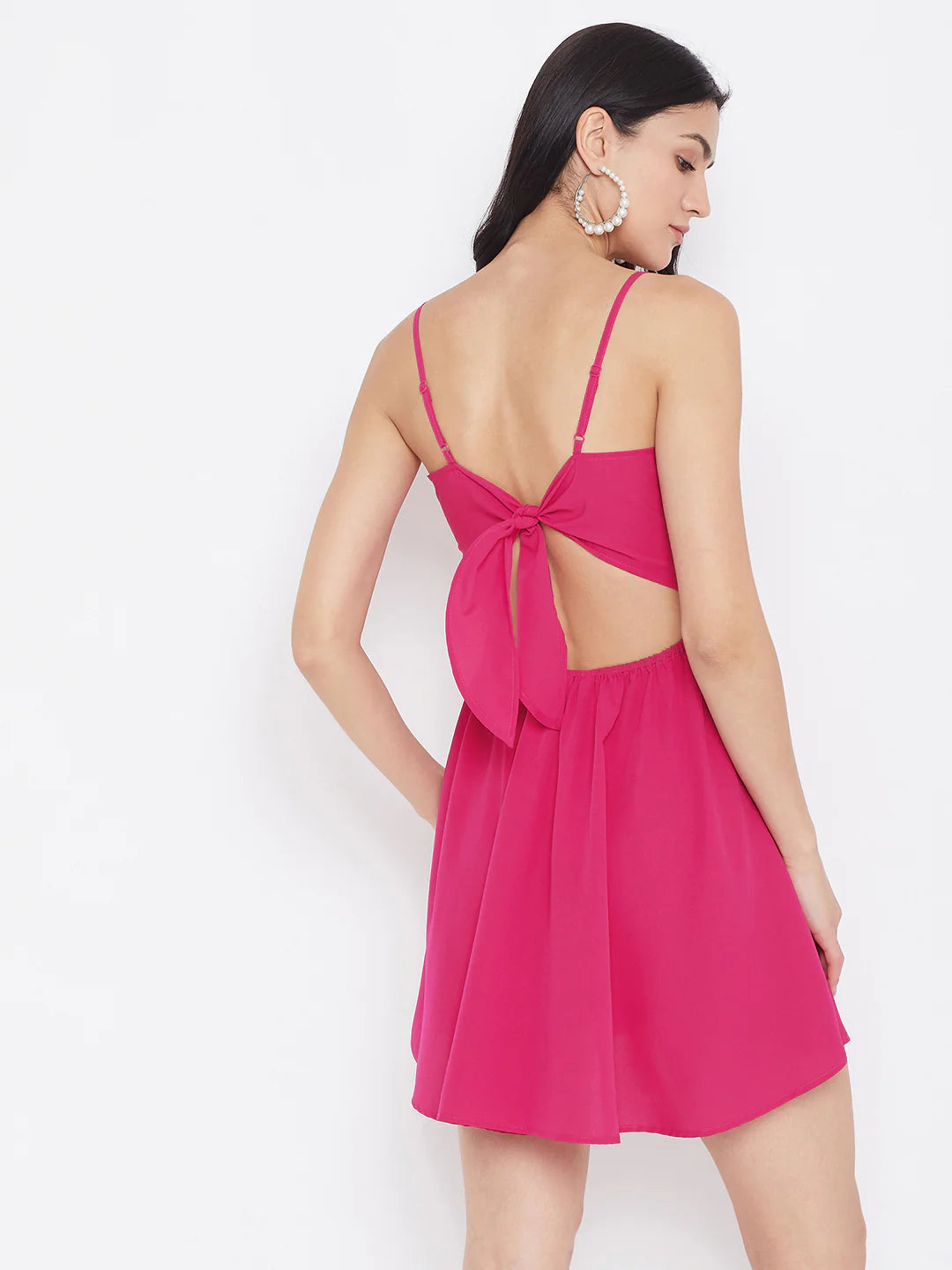 Dark Pink Front Twist Knot Fit & Flare Mini Dress