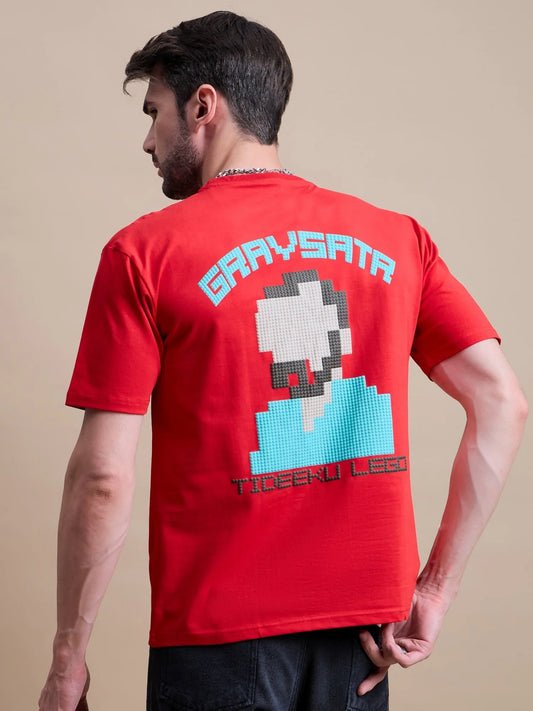 Mens Red Casual Oversized Cotton T Shirt with Soft Material and Stylish Look