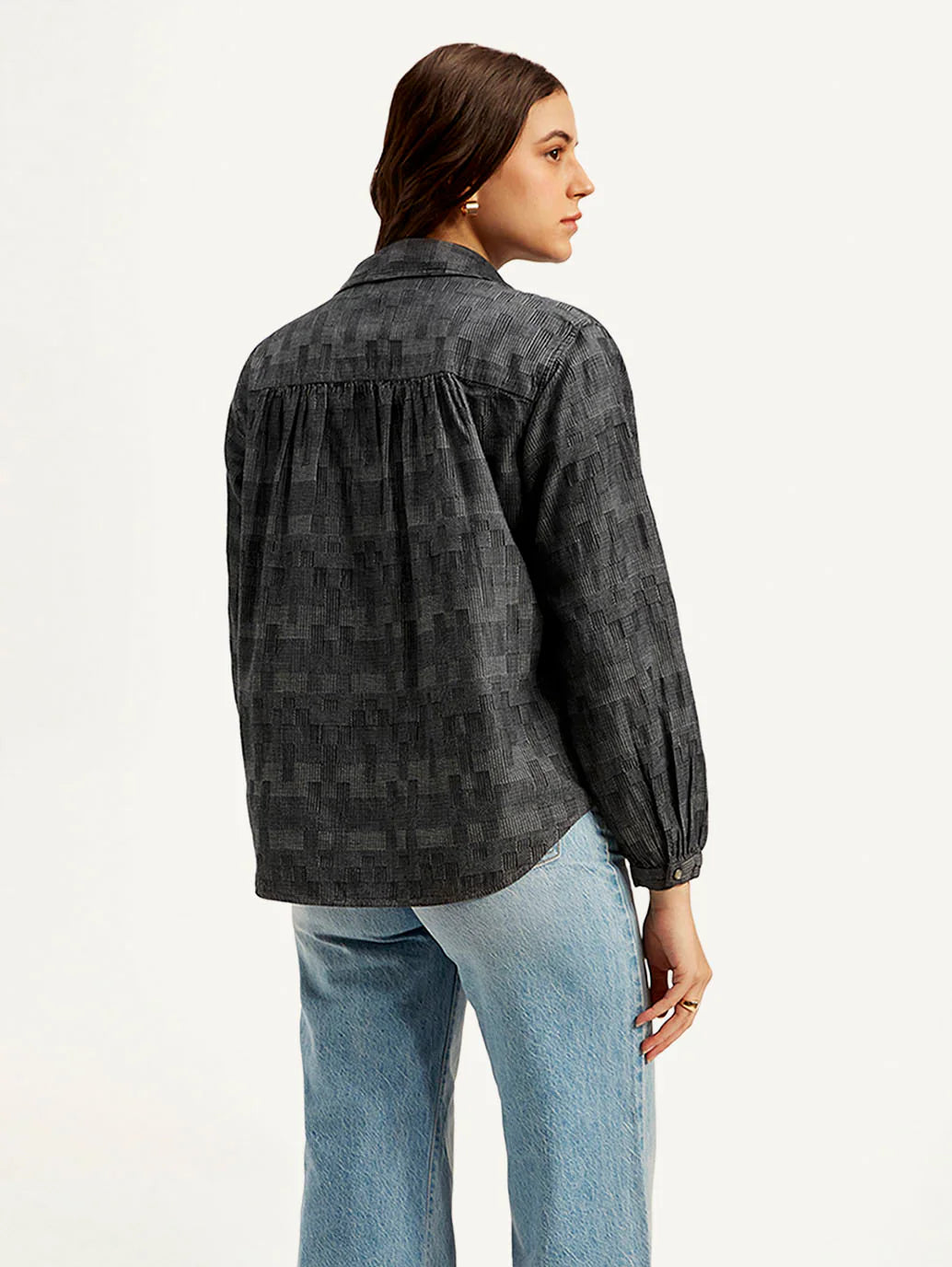 Women’s Charcoal Grey Abstract Design Spread Collar Everyday Top