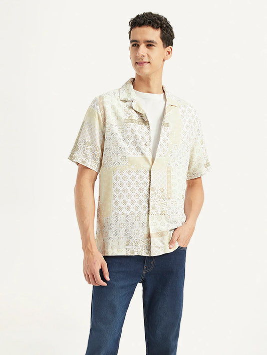 Men’s Lightweight Linen Resort Collar Shirt Featuring Printed Artwork