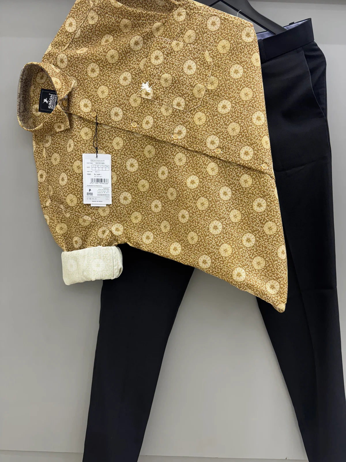 Elegant Yellow Printed Shirt with Black Formal Pants for Workwear