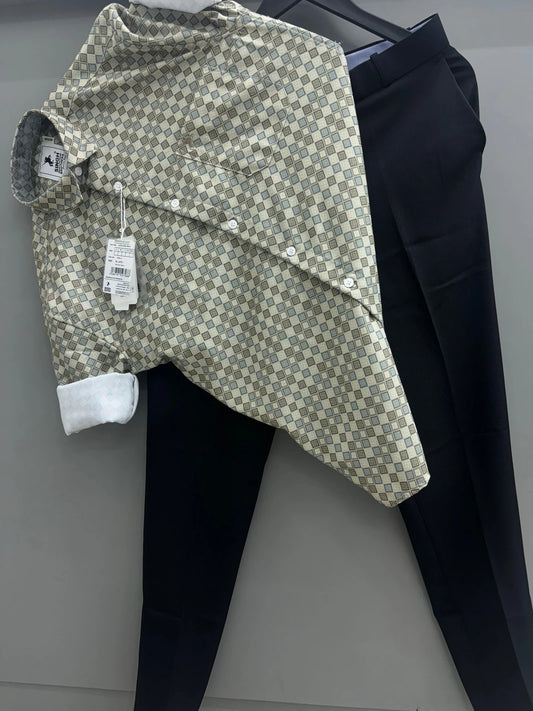 Comfortable Cream Dot Printed Shirt with Pant Set for Men for Office, Party, and Daily Wear